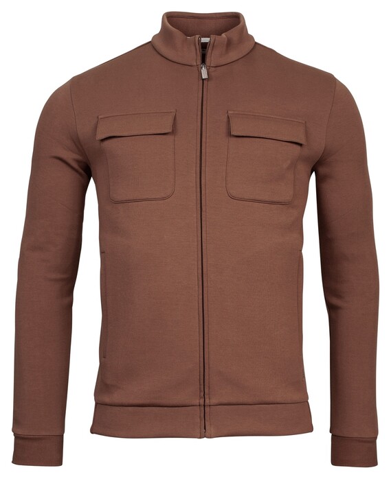 Thomas Maine Sweat Cardigan Zip Doubleface Interlock Double Breast Pocket Vest Roest