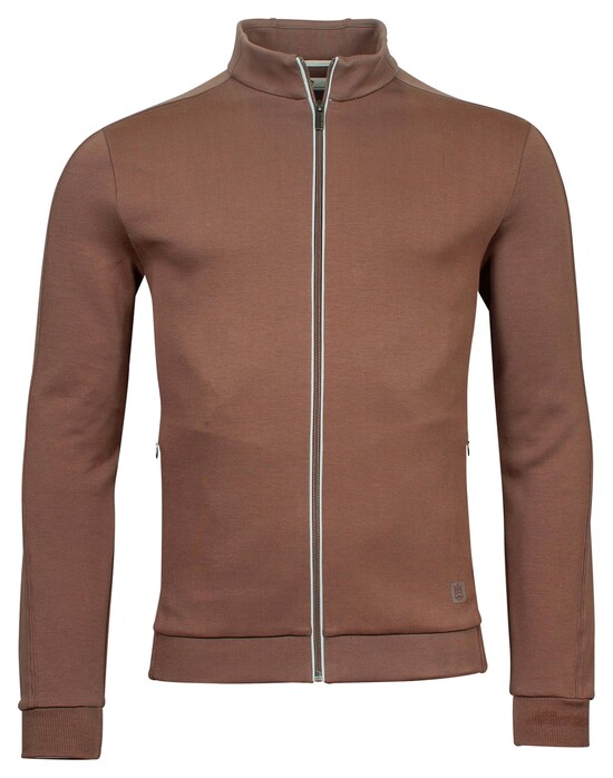 Thomas Maine Sweat Cardigan Zip Doubleface Interlock Vest Roest