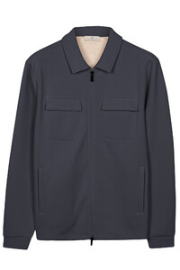 Thomas Maine Sweat Double Chest Pocket Two-Way Zip Overshirt Navy