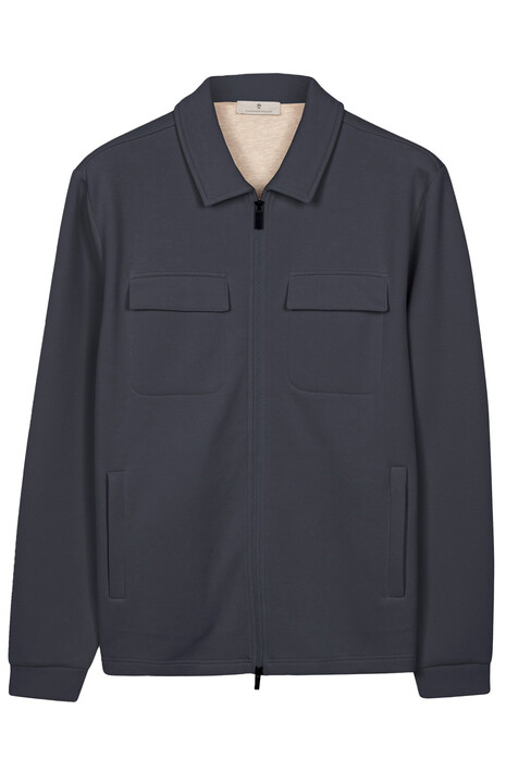 Thomas Maine Sweat Double Chest Pocket Two-Way Zip Overshirt Navy