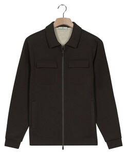 Thomas Maine Sweat Full Zip Double Chestpocket Cardigan Dark Brown Melange