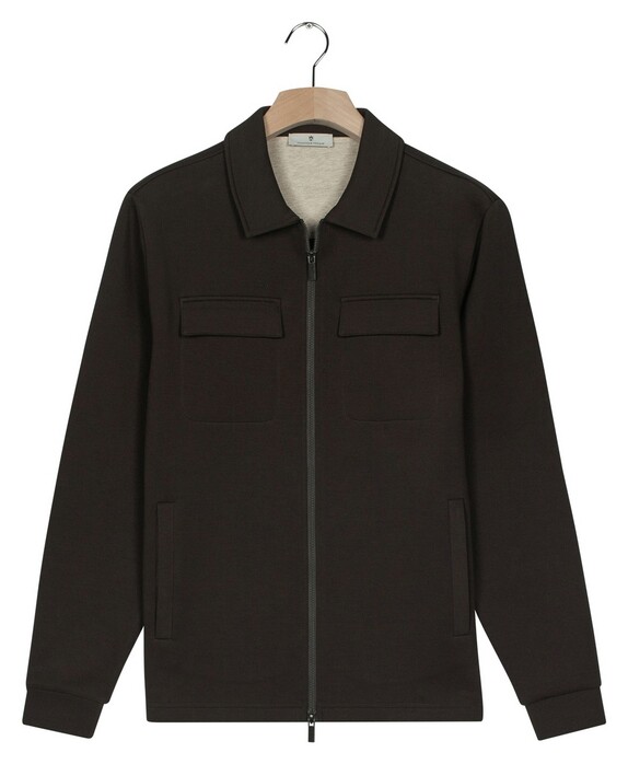 Thomas Maine Sweat Full Zip Double Chestpocket Vest Donker Bruin