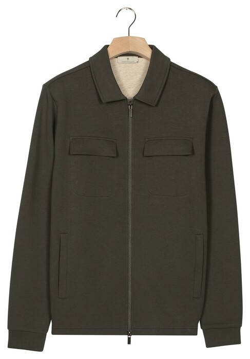 Thomas Maine Sweat Full Zip Double Chestpocket Vest Donker Groen