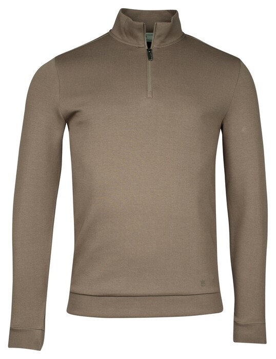 Thomas Maine Sweat Half Zip Doubleface Trui Taupe
