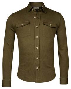 Thomas Maine Texture Parma Cotton Compact Knit Overshirt Dark Olive