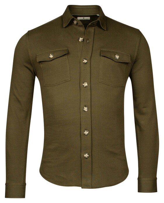 Thomas Maine Texture Parma Cotton Compact Knit Overshirt Dark Olive