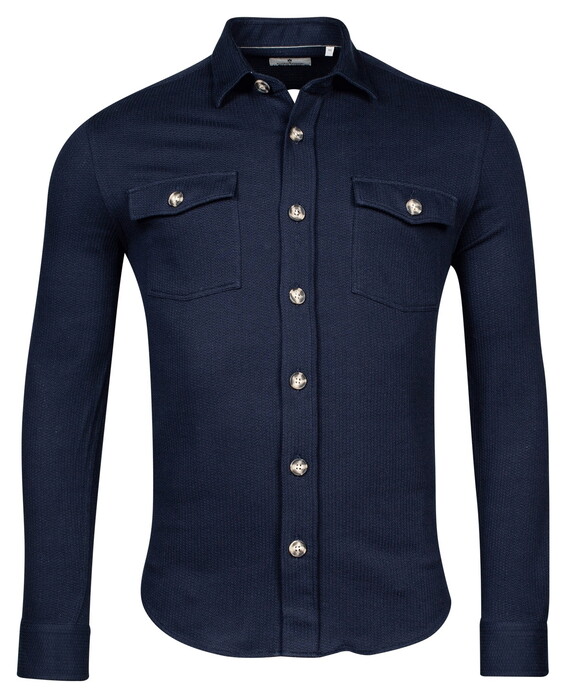 Thomas Maine Texture Parma Cotton Compact Knit Overshirt Navy