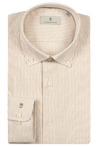 Thomas Maine Torino Button-Down Brushed Oxford Stripe Shirt Sand
