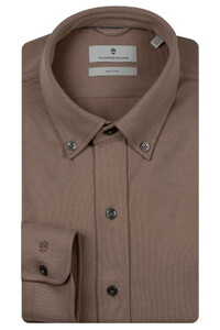 Thomas Maine Torino Button-Down Peached Cotton Multi Fabric Jersey Overhemd Donker Zand