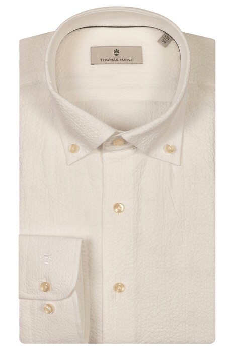 Thomas Maine Torino Button-Down Seersucker Overhemd Wit