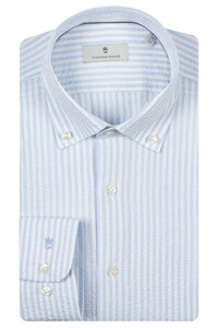 Thomas Maine Torino Button Down Seersucker Stripe Overhemd Licht Blauw