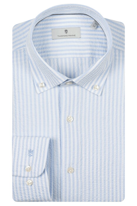 Thomas Maine Torino Button Down Seersucker Stripe Overhemd Licht Blauw