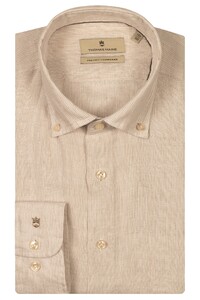 Thomas Maine Torino Button-Down Small Stripe Linen Shirt Light Beige