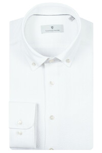 Thomas Maine Torino Button-Down Solid Color Seersucker Subtle Stretch Overhemd Wit