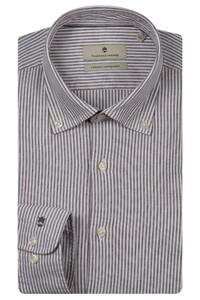 Thomas Maine Torino Button-Down Washed Oxford Stripe Overhemd Bruin