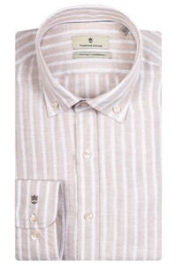 Thomas Maine Torino Linen Stripes Button Down Shirt Sand