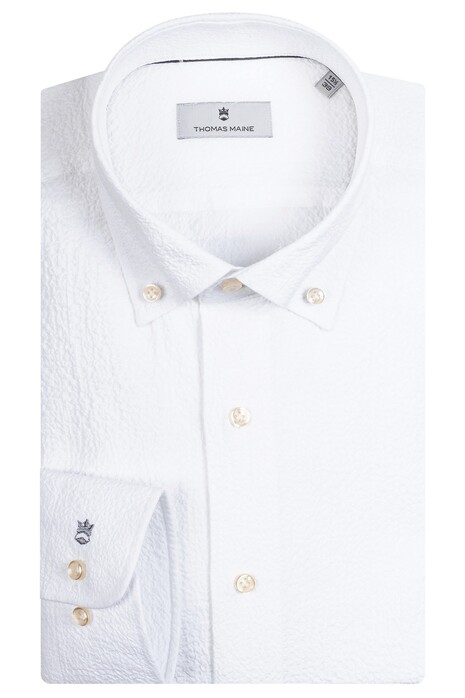 Thomas Maine Torino Small Button-Down Structured Stretch Overhemd Wit