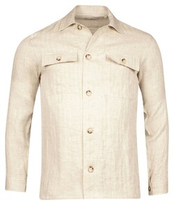 Thomas Maine Trento Uni Color Linnen Large Buttons Overshirt Light Taupe