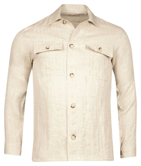 Thomas Maine Trento Uni Color Linnen Large Buttons Overshirt Light Taupe