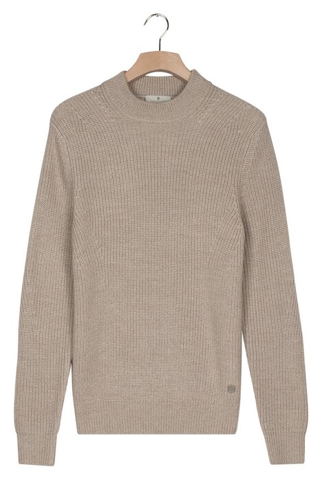 Thomas Maine Turtle Neck Half Cardigan Stitch Elastan Plated Melange Color Trui Beige