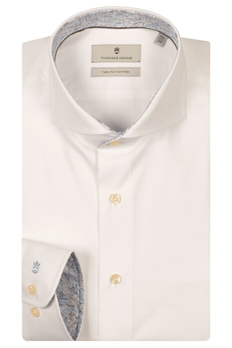 Thomas Maine Two-Ply Twill Subtle Feather Pattern Contrast Bari Cutaway Overhemd Wit-Blauw