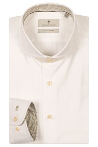 Thomas Maine Two-Ply Twill Subtle Feather Pattern Contrast Bari Cutaway Overhemd Wit-Olijf