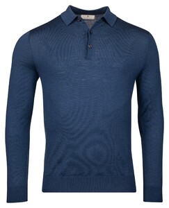 Thomas Maine Uni Color Fine Merino Pullover Polo Collar Trui Indigo