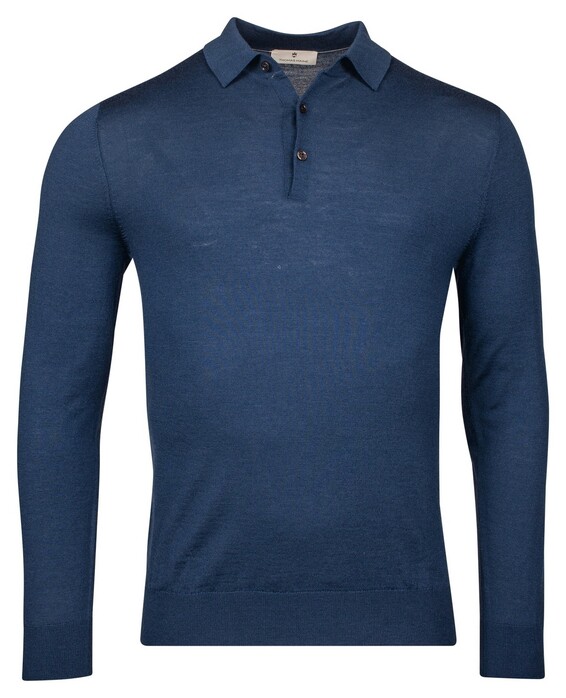 Thomas Maine Uni Color Fine Merino Pullover Polo Collar Trui Indigo