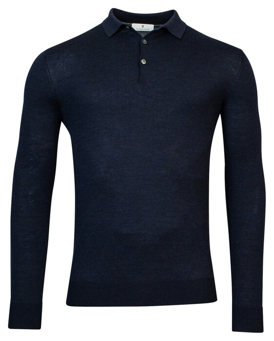 Thomas Maine Uni Color Fine Merino Pullover Polo Collar Trui Navy