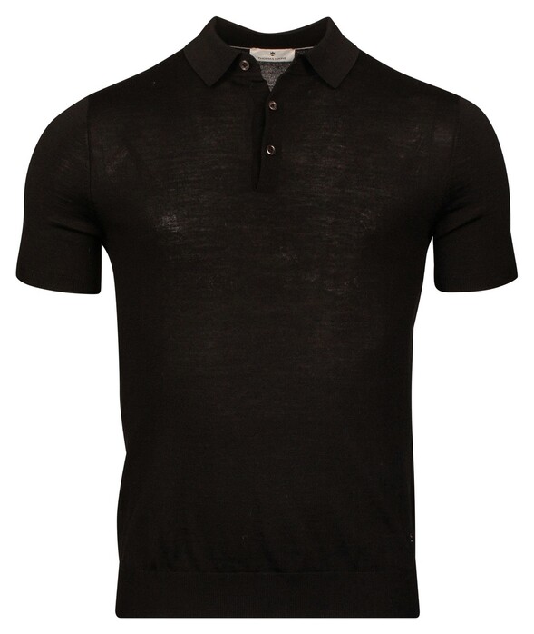 Thomas Maine Uni Color Fine Merino Single Knit Polo Zwart