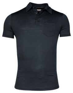 Thomas Maine Uni Color Merino Wool Jersey Short Sleeve Polo Indigo