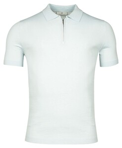 Thomas Maine Uni Color Zip Collar Merino Wool Blend Single Knit And Mesh Knit Polo Ice Blue