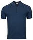 Thomas Maine Uni Color Zip Collar Merino Wool Blend Single Knit And Mesh Knit Polo Indigo
