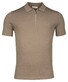 Thomas Maine Uni Color Zip Collar Merino Wool Blend Single Knit And Mesh Knit Polo Taupe