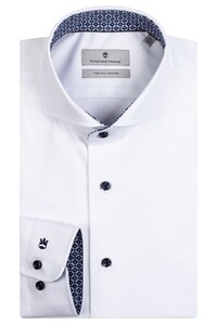 Thomas Maine Uni Fine Pattern Contrast Bari Cutaway Twill Overhemd Wit-Blauw