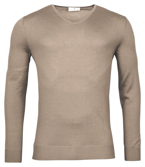 Thomas Maine V-Neck Single Knit Merino Wool Trui Jute