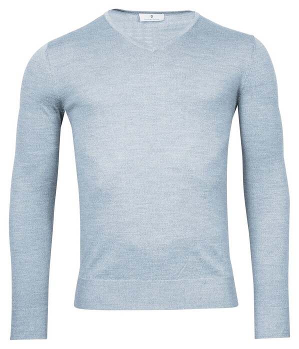 Thomas Maine V-Neck Single Knit Merino Wool Trui Licht Blauw