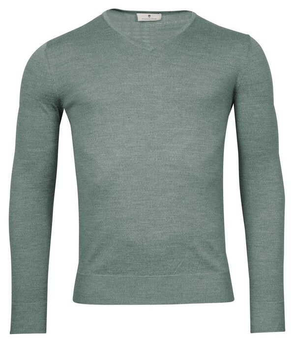 Thomas Maine V-Neck Single Knit Merino Wool Trui Petrol Green