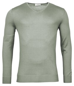 Thomas Maine V-Neck Single Knit Merino Wool Trui Soft Green