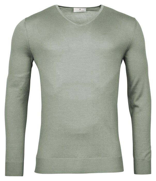 Thomas Maine V-Neck Single Knit Merino Wool Trui Soft Green