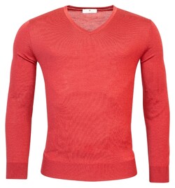 Thomas Maine V-Neck Single Knit Merinowol Trui Coral