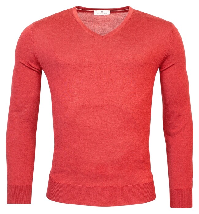 Thomas Maine V-Neck Single Knit Merinowol Trui Coral
