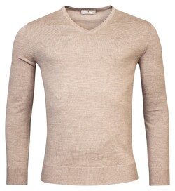 Thomas Maine V-Neck Single Knit Merinowol Trui Licht Beige