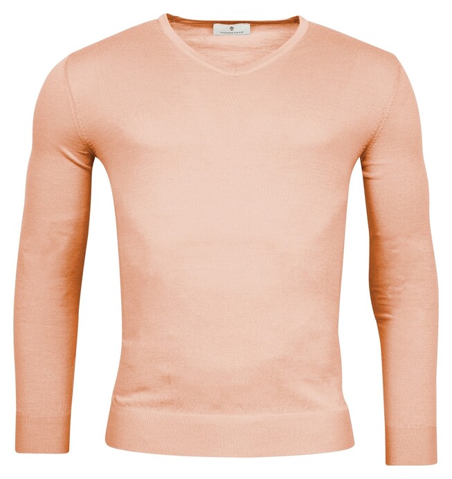 Thomas Maine V-Neck Single Knit Merinowol Trui Light Peach