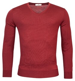 Thomas Maine V-Neck Single Knit Merinowol Trui Raspberry