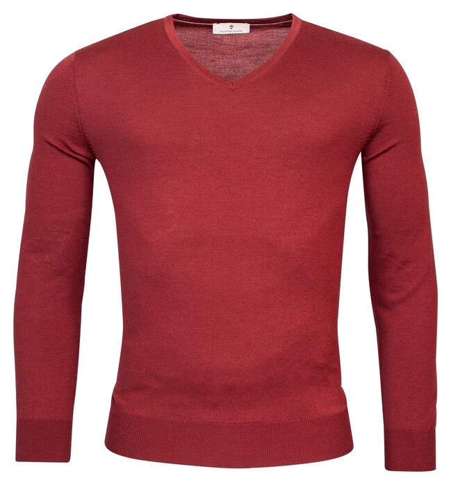 Thomas Maine V-Neck Single Knit Merinowol Trui Raspberry