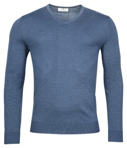 Thomas Maine V-Neck Single Knit Merinowol Trui Storm Sky