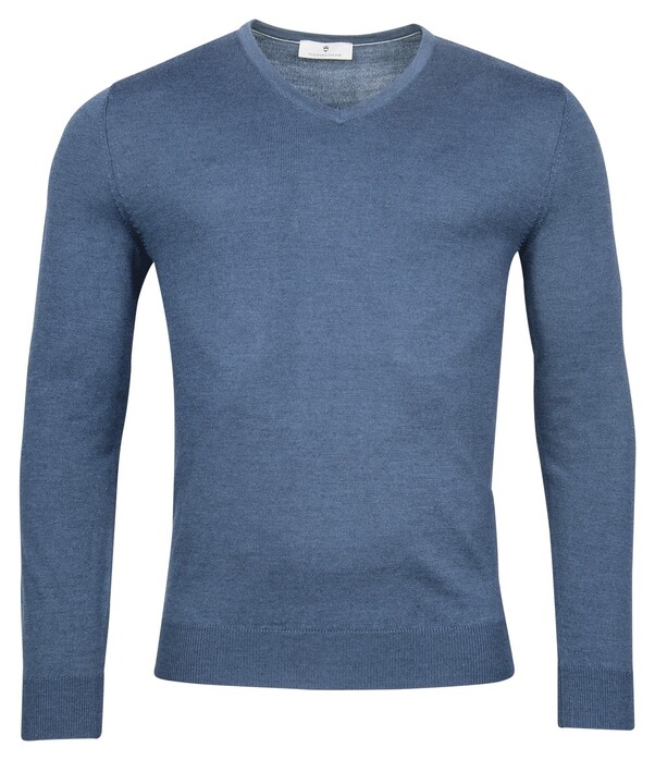 Thomas Maine V-Neck Single Knit Merinowol Trui Storm Sky