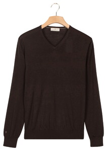 Thomas Maine V-Neck Single Knit Subtle Mélange Merino Wool Trui Bruin