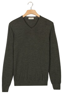 Thomas Maine V-Neck Single Knit Subtle Mélange Merino Wool Trui Donker Groen